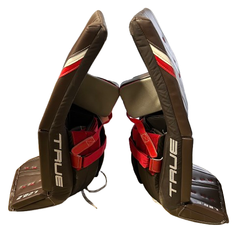 True L20.2 - Jambières de gardien de but Pro Stock d'occasion (marron/blanc/rouge)